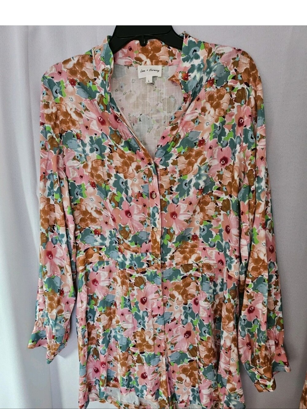 Pink Floral Romper Maxi Overlay Dress Women’s Size L- Love & Harmony
